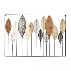 47" x 31.5" Large Metal and Wood Leave Sculpture Wall Decor Gray/Gold/Silver - Olivia & May