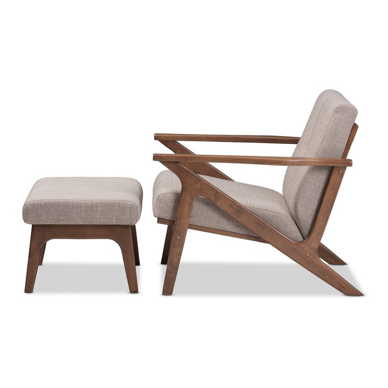 Bianca Mid Modern Walnut Wood Fabric Tufted Lounge Chair and Ottoman Set Light Gray - Baxton Studio, 4 of 11
