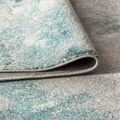 Serene Aqua Splash Abstract Square Rug - Easy Care 5'x5'