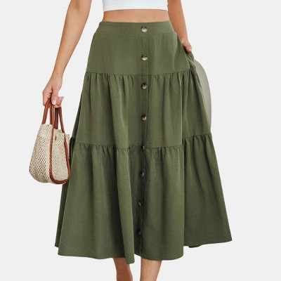 Women's Boho Tiered Button-Down Midi Skirt - Cupshe