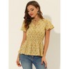 INSPIRE CHIC Women's Floral Print Smocked Flutter Sleeves Tie Collar Peplum Blouse - 2 of 4