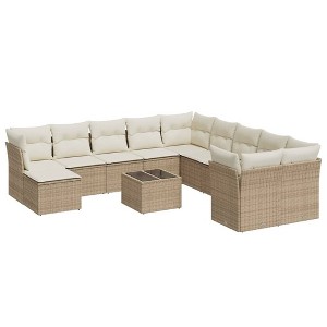 vidaXL Garden Sofa Set Beige PE rattan Large UV-resistant materials - 1 of 4