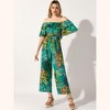 Allegra K Women's Floral Casual Off Shoulder Wide Leg Jumpsuit with Belt - 3 of 4