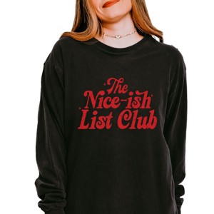 The Nice-ish List Club Distressed - Women's Garment Dyed Long Sleeve Graphic T-Shirt - 1 of 3