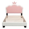 NicBex Twin Size Princess Upholstered Bed Frame with Crown-Shaped Headboard for Girls,Solid Wood Slats Support,Easy Assembly,White+Pink/Pink+White - 3 of 4
