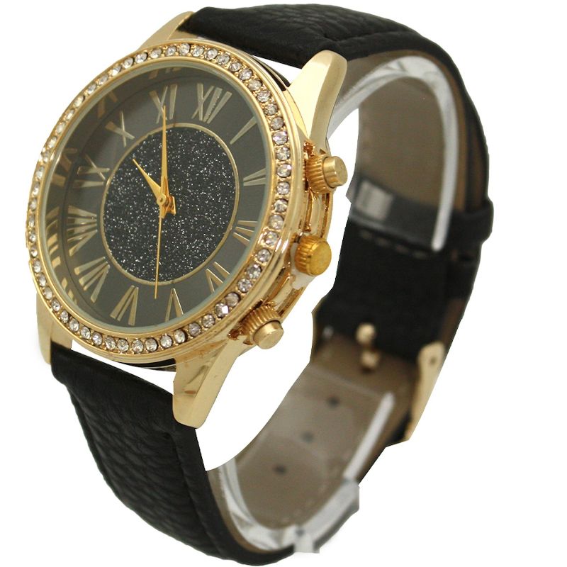 OLIVIA PRATT GLITTER AND GOLD DETAIL LEATHER STRAP WATCH, 3 of 6
