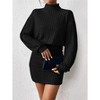 Women Dress Elegant Ribbed Turtleneck Long Sleeve Mini Dress - 2 of 3
