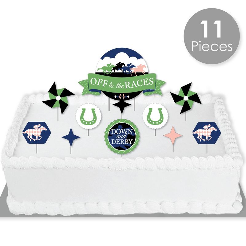 Big Dot of Happiness Kentucky Horse Derby - Horse Race Party Cake Decorating Kit - Off to the Races Cake Topper Set - 11 Pieces, 2 of 7