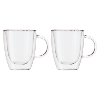 Oggi 12oz 2pk Double Wall Glass Mugs