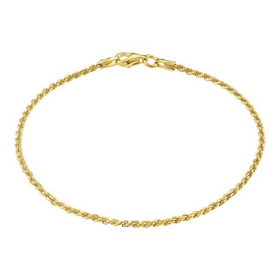 KISPER 18K Gold Over 925 Sterling Silver 1.5mm Diamond-Cut Braided Rope Link Chain Bracelet - for Men & Women with Lobster Clasp - Made in Italy