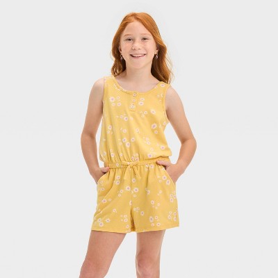 Cat Jack Brandclub Girls Sleeveless Knit Floral Romper Cat Jack Light Mustard Yellow XXL