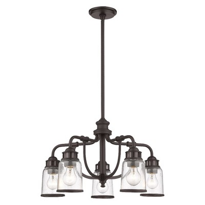 Lawrenceville Retro Industrial Bronze 5-Light Chandelier with Clear Seeded Glass