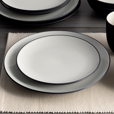 Matte Black and White Ceramic 4-Piece Dinnerware Set