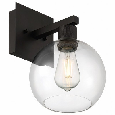 Matte Black Steel Wall Sconce with Clear Glass Globe
