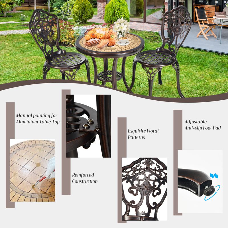 Tangkula 3-Piece Cast Aluminum Bistro Set Outdoor Patio Bistro Table Set Outdoor Round Bistro Table and Chairs for Porch, 5 of 10