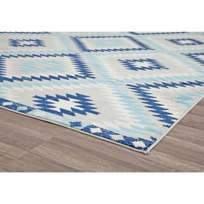 Ice Blue and White Synthetic Rectangular Area Rug, 8'9" x 12'