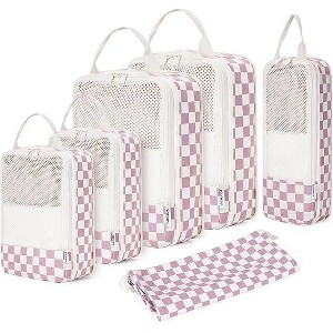 Narwey Personalized Initial Makeup Bag with Set Checkered Compression Packing Cubes - 1 of 4