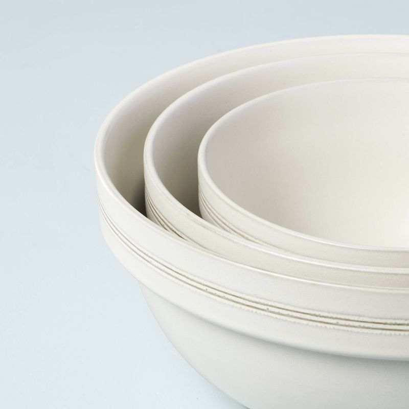 3pc Brim Stripe Stoneware Mixing/Serving Bowl Set Cream - Hearth &#38; Hand&#8482; with Magnolia, 4 of 8