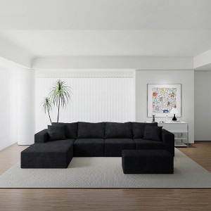 Velvet Modular Sectional Sofa with Oversized Chaise, Cloud Couch, Stain-Resistant, Machine-Washable, and Pet-Friendly Covers£¬4-Seat + 2 Ottoman - 1 of 4