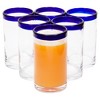 Okuna Outpost Set of 6 Blue Rim Mexican Glassware, 14 oz Cobalt Hand Blown Drinking Glasses - 3 of 4