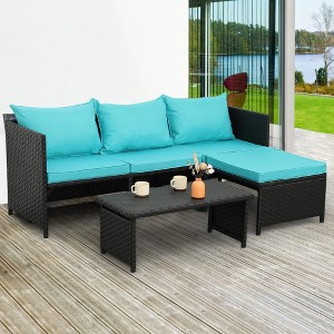 SUGIFT 3PCS Patio Wicker Rattan Sofa Set Outdoor Sectional Conversation Set Turquoise - 1 of 3