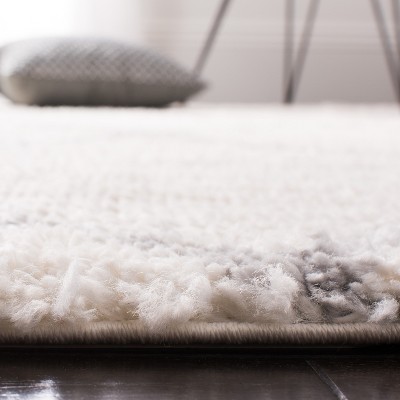 Cream and Grey Synthetic Hand-Knotted Shag Rug 27"x10"