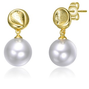 Guili 14K Gold Plated Drop Earrings with a Textured Accent Highlighting a Lustrous Pearl for a Graceful and Refined Look Ideal for Any Occasion - 1 of 2