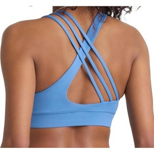 POPSUGAR PS Strappy Sports Bra for Women Blue Mist - Criss-Cross Back Padded Yoga Bra Workout Tops & Removable Cups - 1 of 4