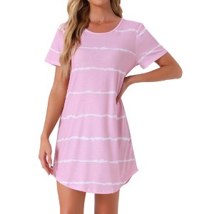 cheibear Women's Round Neck Curve Hem Short Sleeve Sleepshirt Nightgown - 1 of 4