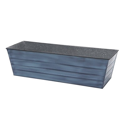 Nantucket Blue Galvanized Steel Flower Planter Box with Iron Stand
