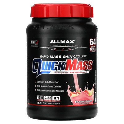 ALLMAX QUICKMASS, Strawberry Banana - 3.5 lb - Rapid Mass Gain Catalyst - Up to 64 Grams of Protein Per Serving - 3:1 Carb to Protein Ratio - Zero