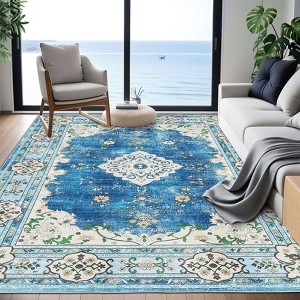 Area Rugs: Washable Non-Slip Vintage Boho Carpet, Soft Low Pile Foldable Stain Resistant Rug for Living Room, Bedroom, Home, Dining Room - 1 of 4