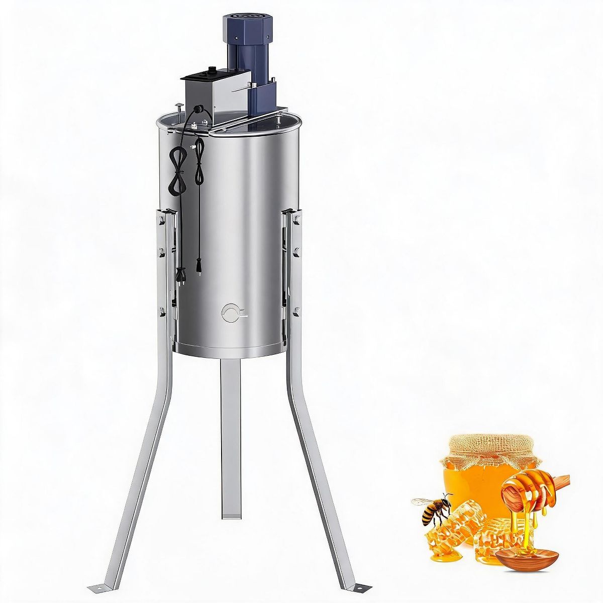 Stainless Steel Honey Extractor - Crank Spinner with Adjustable Height Stand, Clear Lid, Large Frame Holder, Beekeeping Tool for Beekeepers