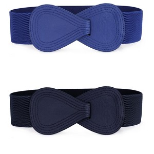 Allegra K Women's Elastic Interlock Buckle Stretchy Waist Belts for Dress 2 Pcs - 1 of 4