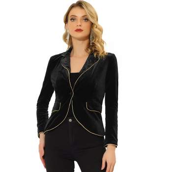 Allegra K Women's Suit Jacket Notched Lapel 1 Button Office Velvet Blazer