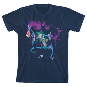 Batman Joker Bat Splatter Boy's Navy Blue T-shirt - 1 of 2