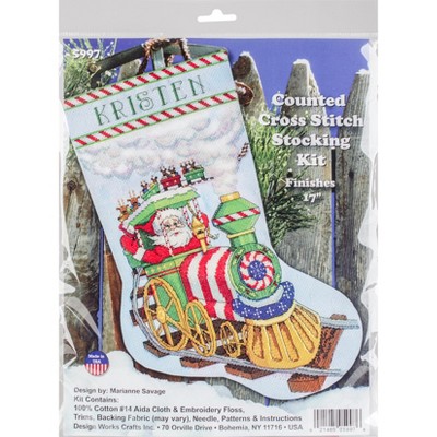 Design Works Counted Cross Stitch Stocking Kit 17" Long-Santa Train (14 Count)