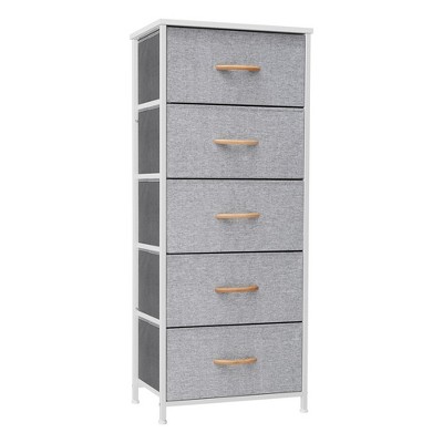 Crestlive Products Vertical Dresser for Bedroom Storage Tower With Steel Frame Wood Top Easy Pull Fabric Bins