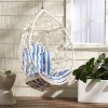 Christopher Knight Home Cayuse Wicker Outdoor Hanging Egg Chair White with White/Blue Cushion - 2 of 4