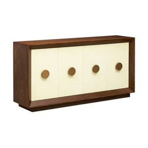 Treasure Trove Accents 4 Door Credenza: Vintage-Inspired, Raffia Wrapped, Gold Hardware, Adjustable Shelves - 1 of 4