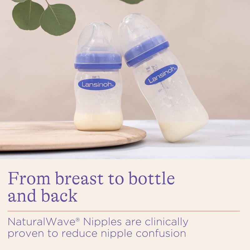 Lansinoh Baby Bottles for Breastfeeding Babies with 3 Medium Flow Nipples (Size 3M) - 8oz/3ct, 3 of 14