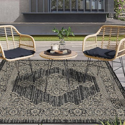Outdoor Area Rug Waterproof Lightweight Vintage Oriental Carpet Easy Clean Camping RV Floor Mat for Patio Porch Deck Balcony