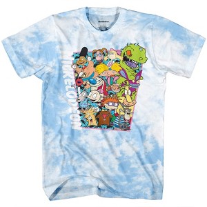 Mens Nickelodeon 90's Classic Shirt - Tie Dye Rugrats, Reptar, Ren & Stimpy, and Hey Arnold - Vintage Tie Dye T-shirt (Light Blue Tie Dye, Medium) - 1 of 4
