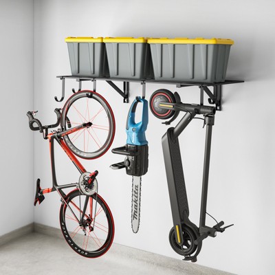 LOVMOR Heavy Duty Garage Wall Shelving,2x4FT Garage Shelves Wall Mounted with Hooks
