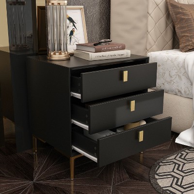 Luxurious Black and Gold Steel 3-Drawer End Table