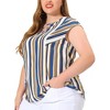 Agnes Orinda Women's Plus Size Blouse Keyhole Neck Cap Sleeve Stripe Top - 2 of 4