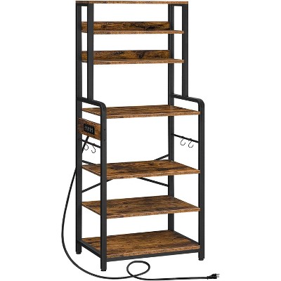 MaseiKar Bakers Rack with Power Outlet, 68.1inch Height Microwave Stand with 4 S-Shaped Hooks, Kitchen Storage Shelf Rack, for Kitchen, Living Room