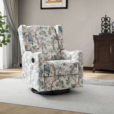 Bernd Transitional Comfy wingback Manual Swivel Glider Recliner with Built-in S-spring and Metal Base | KARAT HOME