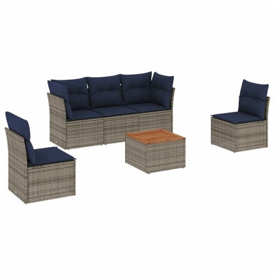 vidaXL 6 Piece Patio Sofa Set with Cushions Gray Poly Rattan