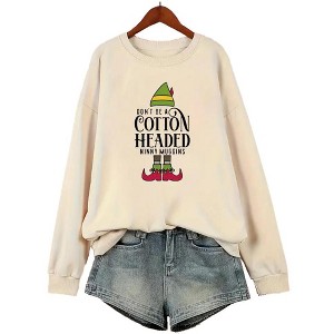 Plus Size Christmas Sweatshirts with Crew Neck Long Sleeve Funny Sayings Shirts Don't Be A Cotton Headed Ninny Muggins Graphic Pullover Tops - 1 of 4